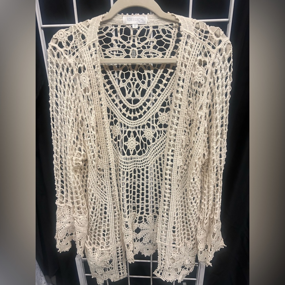Rebellion Beige Crochet Cardigan